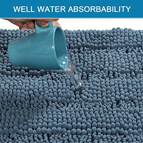 H.VERSAILTEX Bath Rugs for Bathroom Washable Non Slip Extra Thick Chenille Striped Bath Mat Rug Runners 47" x 17" Absorbent Fluffy Soft Shaggy Mats Plush Area Carpet for Bath Room, Tub - Stone Blue