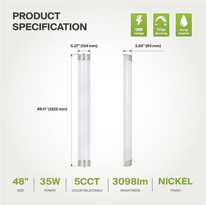 ASD 48 Inch LED Bathroom Vanity Light, 5CCT 2700K-5000K 35W, Dimmable Bathroom Light Fixtures, Modern Vanity Lights for Bathroom Lighting Fixtures Over Mirror, Wall Light Bar, Brushed Nickel, ETL, 2P