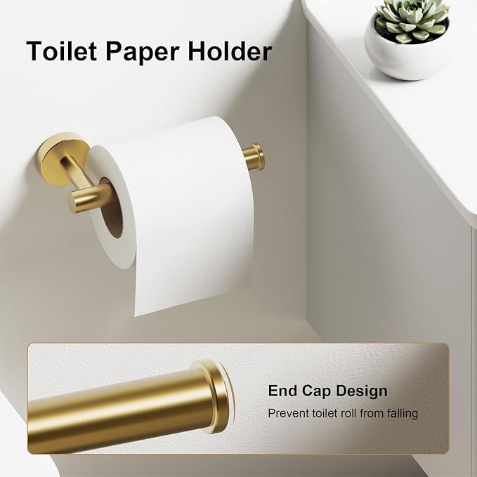 Brushed Gold Bathroom Accessories Set, 6 Pieces Bathroom Hardware Set Gold Bathroom Set, 24 Inch Towel Racks for Bathroom, SUS304 Stainless Steel Bath Towel Bar Set Toilet Paper Holder Wall Mounted