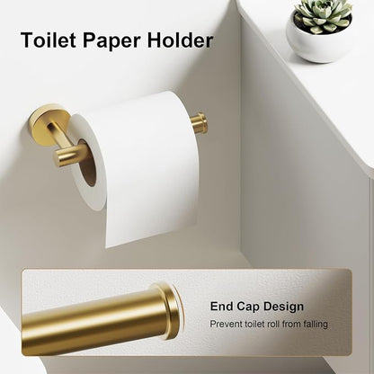 Brushed Gold Bathroom Accessories Set, 6 Pieces Bathroom Hardware Set Gold Bathroom Set, 24 Inch Towel Racks for Bathroom, SUS304 Stainless Steel Bath Towel Bar Set Toilet Paper Holder Wall Mounted