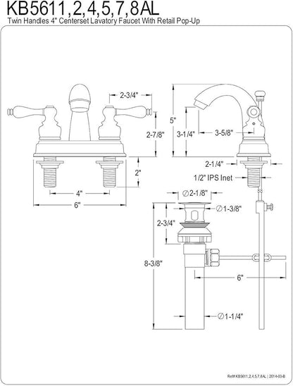 Kingston Brass KB5612AL Restoration 4-Inch Centerset Lavatory Faucet, Polished Brass