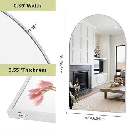 BEAUTYPEAK 26"x38" Arch Bathroom Wall Mirror, Silver | Wall Mounted Vanity Metal Frame Mirror for Bedroom, Entryway, Living Room, Fireplace