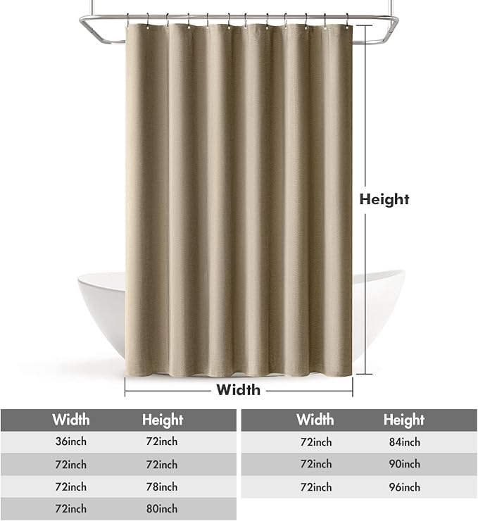 MIULEE 72 x 84 Extra Long Linen Shower Curtain Khaki 12 Metal Hooks | Washable, Fabric Shower Curtain, Waterproof Neutral Thick Cloth Shower Curtain, Bathroom Hotel Bathtub