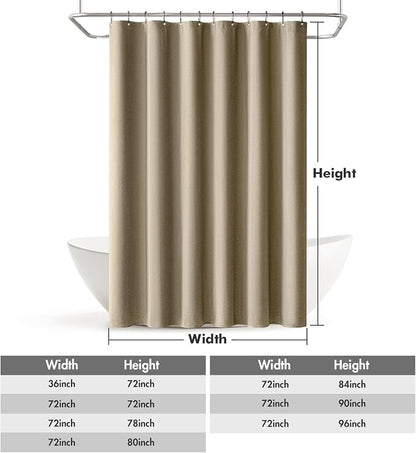 MIULEE 72 x 84 Extra Long Linen Shower Curtain Khaki 12 Metal Hooks | Washable, Fabric Shower Curtain, Waterproof Neutral Thick Cloth Shower Curtain, Bathroom Hotel Bathtub