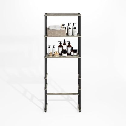 Furinno Turn-N-Tube Over The Toilet Storage, 3-Shelf Over The Toilet Organizer, Freestanding Space Saver Bathroom Shelf, for Bathroom Organizers and Storage, Grey Oak