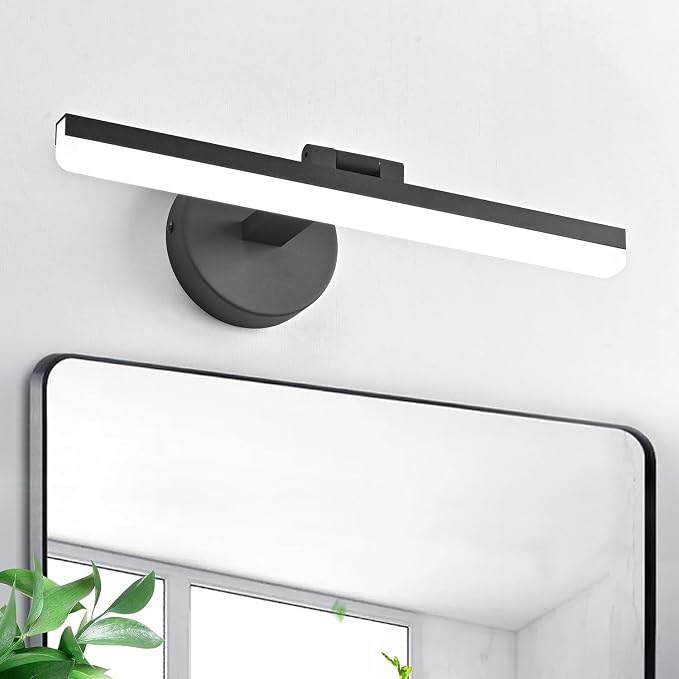 LED Modern Black Bathroom Vanity Lighting Fixtures Over Mirror 16inch Matte Black Wall Lighting Fixtures for Bathroom(White Light 6000K)