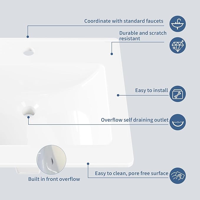 20X17 Inch White Ceramic Drop-in Bathroom Sink, Oval Vanity Top with & 3-Hole Faucet (1.25" Centers), CUPC Certified Contemporary Lavatory for Small Spaces