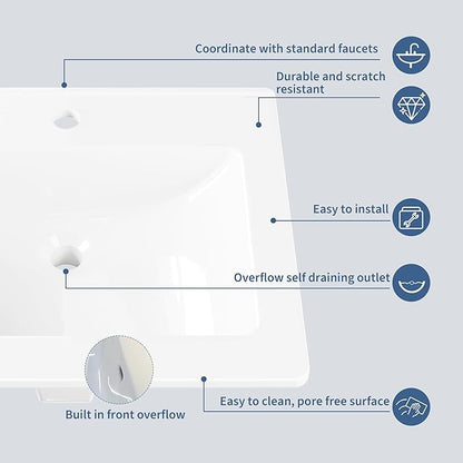 20X17 Inch White Ceramic Drop-in Bathroom Sink, Oval Vanity Top with & 3-Hole Faucet (1.25" Centers), CUPC Certified Contemporary Lavatory for Small Spaces