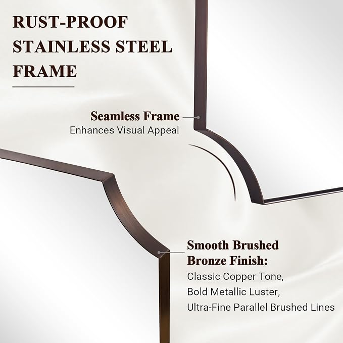 28"x36" Bathroom Mirror, Brushed Bronze Scalloped Mirror for Bathroom, Antique Rectangle Mirror with Scalloped Corners, Hangs Vertically or Horizontally