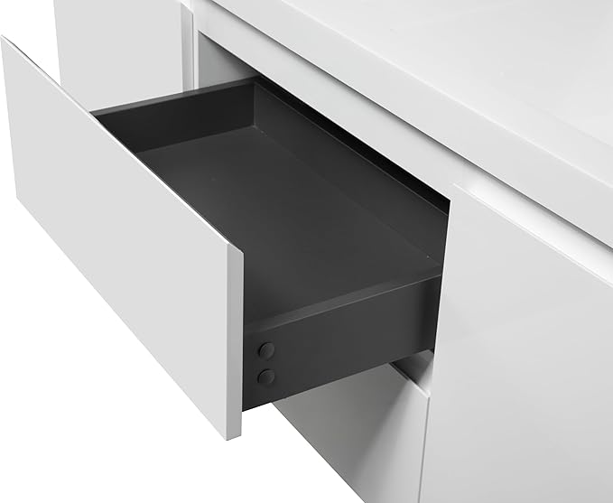 Floating Bathroom Vanity with Double Sinks, 60" Wall-Mounted Bathroom Storage Vanity Cabinet with Resin Top Basin and Soft Close Drawers, No Assembly Required, Glossy White