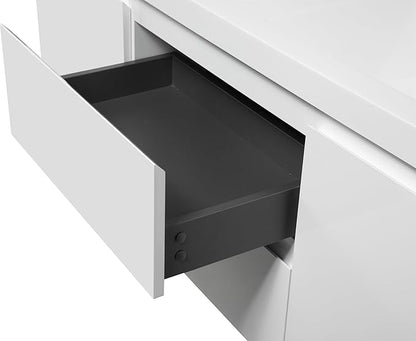 Floating Bathroom Vanity with Double Sinks, 60" Wall-Mounted Bathroom Storage Vanity Cabinet with Resin Top Basin and Soft Close Drawers, No Assembly Required, Glossy White