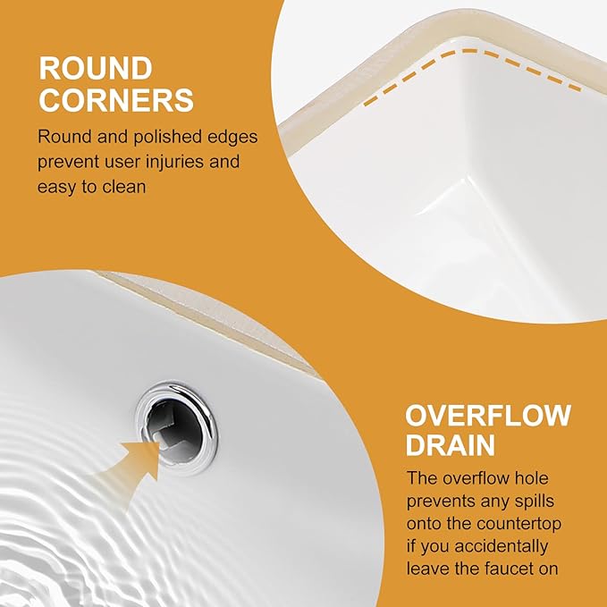 Mocoloo Undermount Bathroom Sink 21x14 Inch White Bathroom Ceramic Sink Undermount Rectangular Vanity Sinks White Porcelain Lavatory Hand Basin Under Counter with Overflow Drain