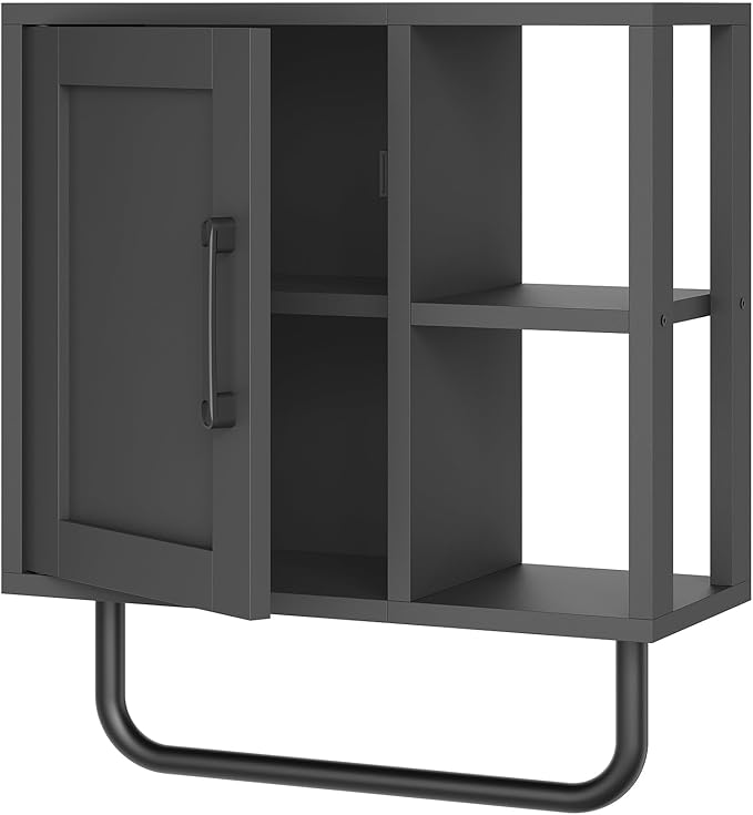 Medicine Cabinet, Bathroom Wall Cabinet with Towel Bar, Adjustable Shelf and Open Partition, Over The Toilet Storage Cabinet, for Bathroom, Laundry Room, Living Room, Kitchen, Black