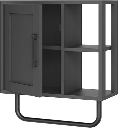 Medicine Cabinet, Bathroom Wall Cabinet with Towel Bar, Adjustable Shelf and Open Partition, Over The Toilet Storage Cabinet, for Bathroom, Laundry Room, Living Room, Kitchen, Black