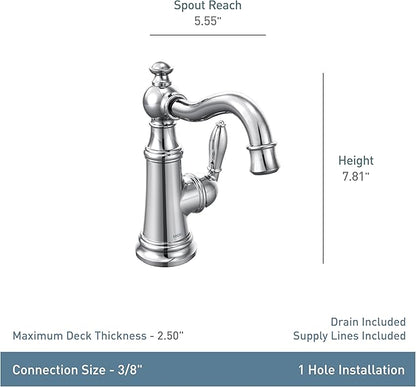 Moen S42107ORB Weymouth One-Handle Single Hole Traditional Bathroom Sink Faucet with Drain Assembly, Oil Rubbed Bronze