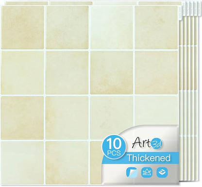 Art3d Grid Design Peel and Stick Backsplash, 10-Pack, 12 x 12 in, Sandstone | Enhanced Thickness, Strong Adhesion, Moisture Resistant, Long-Lasting, Minimalist Look, DIY Friendly, for Kitchen Countertops