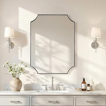 Chrome Mirror for Bathroom, 24"x32" Polished Chrome Rectangle Mirror, Scalloped Bathroom Mirror in Rust-Proof Stainless Steel Thin Frame Deep 1", Wall Mount Vertical or Horizontal