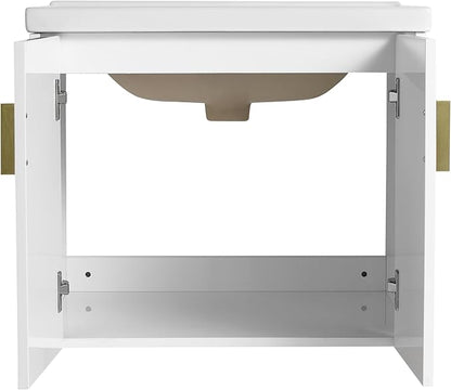24 Inch Floating Vanity, 24" Bathroom Vanity with Sink, Single Sink Wall Mounted Vanity Combo, Modern Wall Mounted Cabinet Set with Ceramic Sink,White