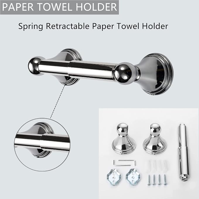 8Pcs Polished Chrome Bathroom Accessories Set Towel Racks for Bathroom | 24 Inch Bath Towel Bar Set, SUS 304 Stainless Steel Bathroom Hardware Set, Towel Racks for Bathroom Wall Mounted