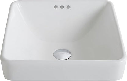 Kraus KCR-281-CH Modern Elavo Ceramic Square Semi-Recessed Bathroom Sink with Overflow and Pop Up Drain, Chrome/White 16.25