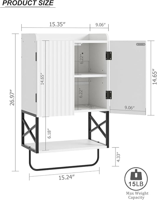 Masupu Bathroom Cabinet Wall Mounted, Wooden Medicine Cupboard with Adjustable Shelves, Space-Saving Wall Storage Unit for Bathroom, Kitchen and Living Room (9" D x 15.35" W x 27.16" H,Modern White)