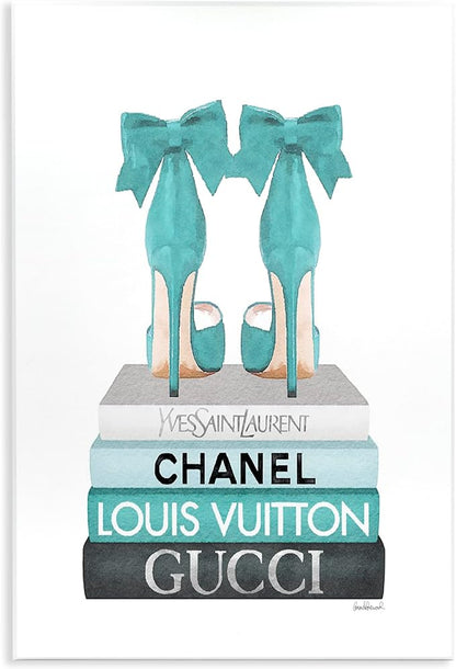 Stupell Industries 'Turquoise Bow Heels on Books'| Wall Plaque Art | Stupell Industries | 10 x 15 Inches, Easy to Hang and Sturdy, Made in USA, by Amanda Greenwood