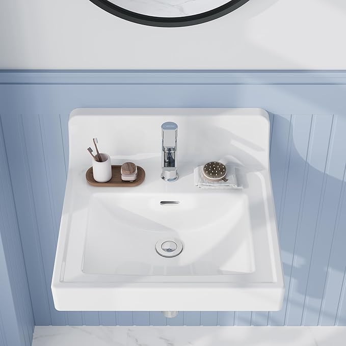 20X17 Inch White Ceramic Drop-in Bathroom Sink, Oval Vanity Top with & 3-Hole Faucet (1.25" Centers), CUPC Certified Contemporary Lavatory for Small Spaces