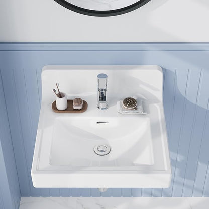 20X17 Inch White Ceramic Drop-in Bathroom Sink, Oval Vanity Top with & 3-Hole Faucet (1.25" Centers), CUPC Certified Contemporary Lavatory for Small Spaces