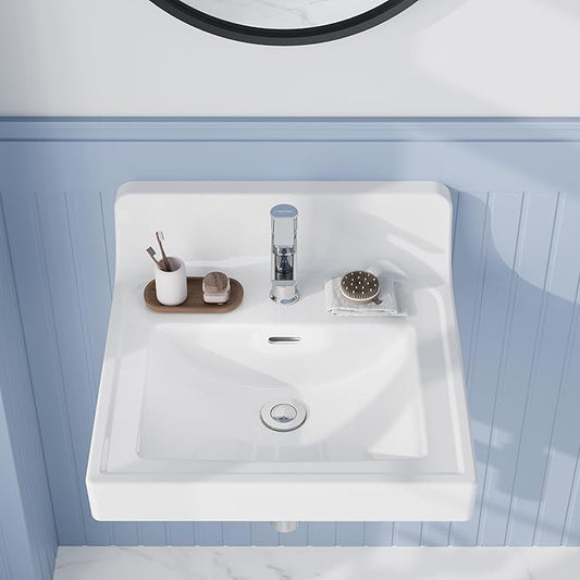 20X17 Inch White Ceramic Drop-in Bathroom Sink, Oval Vanity Top with & 3-Hole Faucet (1.25" Centers), CUPC Certified Contemporary Lavatory for Small Spaces