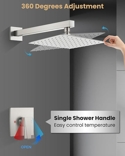 Airuida 8 Inch Brushed Nickel Shower Faucet Set,Shower Valve Kit | Rainfall Shower Head and Handle Set,Female Thread Rough-in Valve Shower Kit,Single Function Shower System