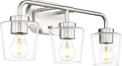 Bathroom Light Fixtures, 3-Light Brushed Nickel Vanity Lights Over Mirror with Clear Glass, Modern Vanity Lighting Fixtures, AD-22004-3W-SN-C