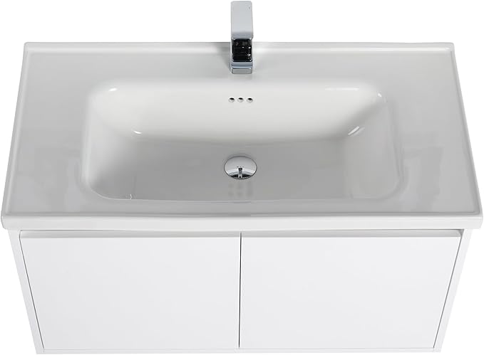 Blossom 36 Inch Wall Mounted Bathroom Vanity with Sink | Floating Wood Vanity Cabinet | Modern Soft-Close Doors & Storage | Ceramic Basin | Space-Saving Design (Glossy White, 36'' Ceramic Sink)