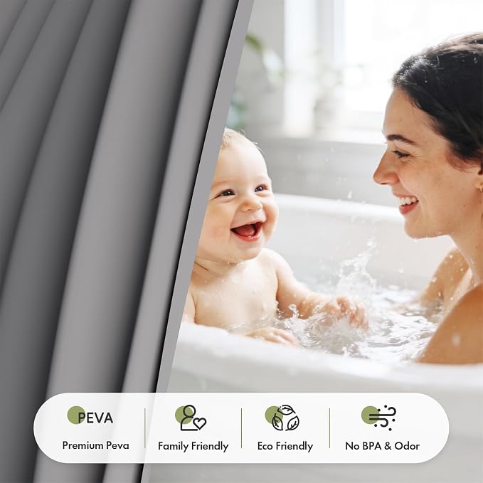 Bathway Shower Curtain Liner, Grey Shower Curtain Liner 72x72 PEVA Waterproof Shower Curtain Liner Plastic with 3 Magnets and 12 Rustproof Metal Grommets, Lightweight Shower Liner for Bathroom