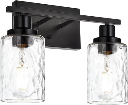 MELUCEE Indoor Wall Sconce Lighting 2-Light Black with Clear Hammered Glass | Modern Bathroom Vanity Light Fixtures Wall Lamp for Mirror Cabinets Powder Room (Patent No.: US D963914 S)