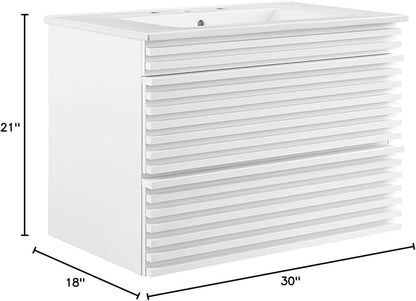 Modway Render 30" Wall-Mount Bathroom Vanity in White White