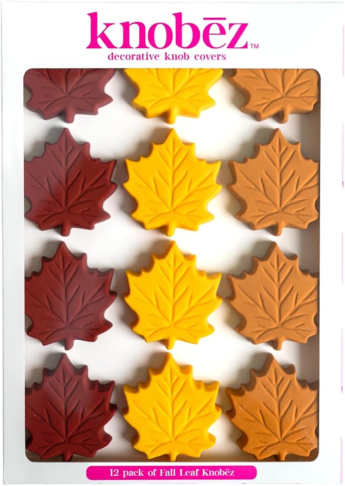 Knobēz 12pk Fall Cabinet Knob Covers - Leaf Decorative Knob Covers | Holiday knob covers for cabinets and drawers. Stretchy fabric fits 1 to 1.5 inch hardware. Seasonal home decor upgrade