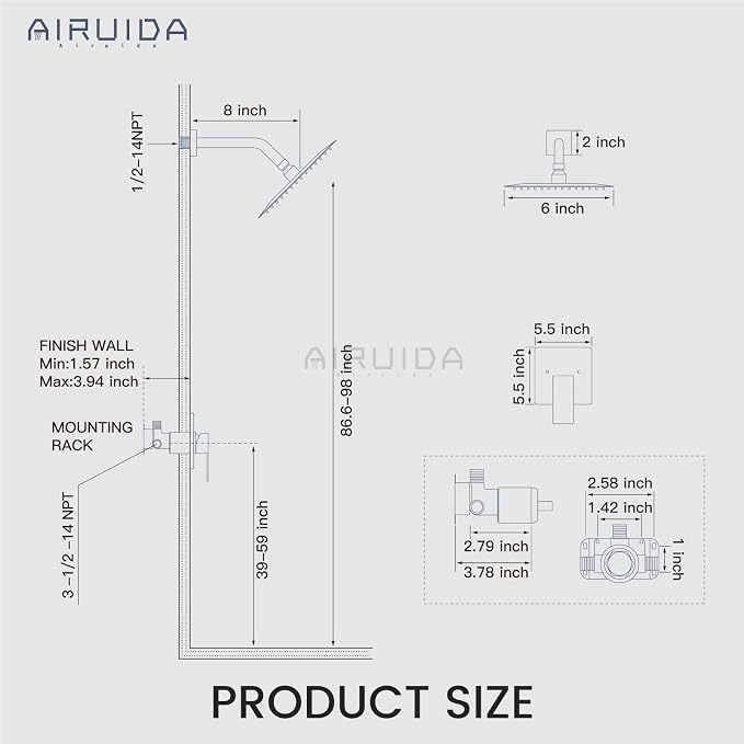 Airuida Shower Faucet Set,6 Inch Shower Valve Kit,Brushed Gold | Male Threads,Rough-in Valve Shower Trim Kit,Single Handle Control Shower Set