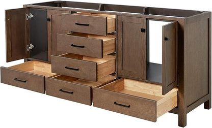 ARIEL Cambridge 72-inch Bathroom Vanity Base Cabinet,Solid Wood, 4 Soft Closing Doors, 6 Dovetail Drawers, Brown Oak