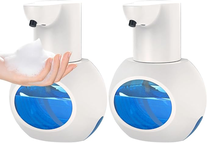 2 Pack Automatic Foaming Soap Dispenser, 15oz/420ml Smart Hand Soap Dispensers, Touchless Wall Mount with 4-level Adjustable, Rechargeable Foaming Hand Soap Dispenser for Bathroom Kitchen Office White