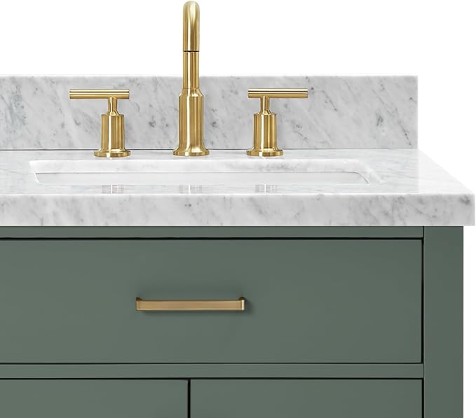 Isabella 72-inch Vintage Green Bathroom Vanity with Left & Right Rectangle Double Sinks, Italian Carrara Marble Countertop & Backsplash, Solid Wood Frame, Soft-Closing & Dovetail Drawers