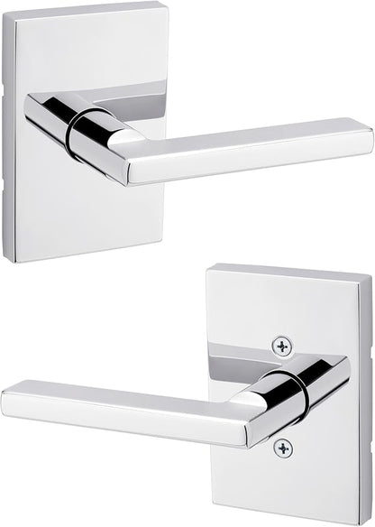 Kwikset Halifax Interior Passage Rectangle Door Handle, Lever for Closet and Hallway Doors, Reversible Non-Locking Handle Lever, Polished Chrome