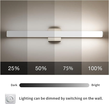 LED Bathroom Vanity Light Fixtures 31.5in Brushed Nickel,Dimmable24W 4000K Natural White Square Wall Fixture, Modern Lighting for Over Mirror, Damp Rated
