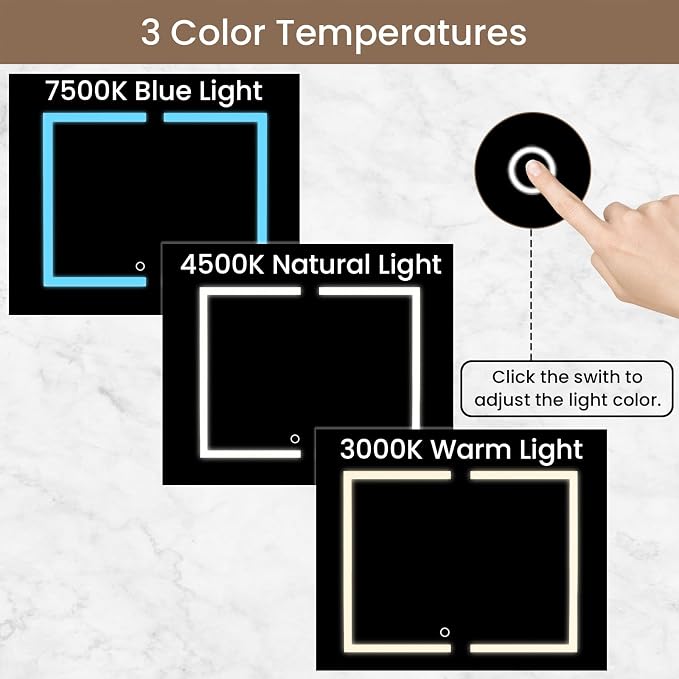 Bathroom Medicine Cabinet with Mirror and Lights, Wall Mount Bathroom Mirror with Storage, 3 Color Temps, Led Medicine Cabinet Mirror for Bathroom with 2 Doors, 9.3" Dx24.2 Wx25 H(White)