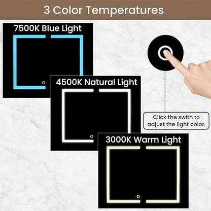 Bathroom Medicine Cabinet with Mirror and Lights, Wall Mount Bathroom Mirror with Storage, 3 Color Temps, Led Medicine Cabinet Mirror for Bathroom with 2 Doors, 9.3" Dx24.2 Wx25 H(White)