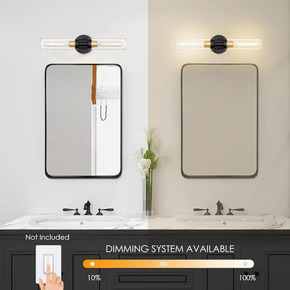 Hardwired Wall Sconces Set of 2, Bathroom Sconces Vanity Light Fixture with Clear Glass, Black and Gold Farmhouse Wall Lights for Bathroom Mirror Living Room Hallway Kitchen