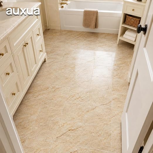 Marble Grain 12x12 Peel and Stick Floor Tile, Warm Sandstone, 20 PCS | NO Grout, NO Mess, For Kitchen Backsplash, Bathroom Update, Non-Slip & Scratch-Resistant