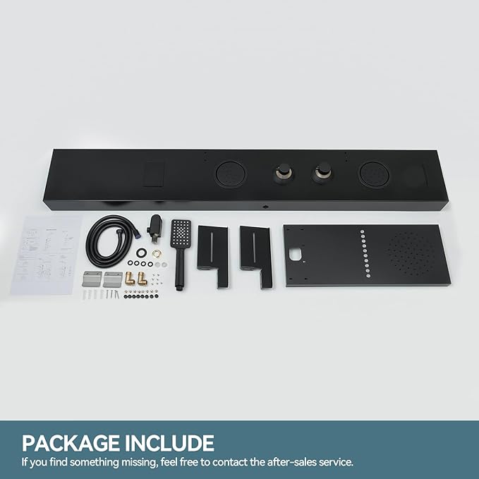 5 in 1 Black Shower Panel Tower System With Storage Shelf, 304 Stainless Steel Shower Tower with Rainfall Shower Handheld and Tub Spout, Powerful Body Jets, Wall-Mounted Shower Set