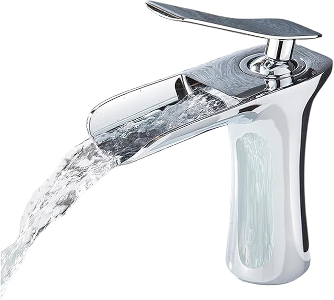 Faucet Modern Single Handle Brass Bathroom Faucet Deck Mounted Mixer Tap for Basin Hot and Cold Water(Silver,Short) Faucet