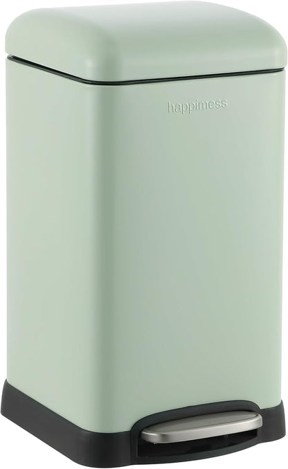 happimess Betty Retro Mini 3.2 Gal Step Trash Can, Pistachio Gelato | Soft-Close Lid, Removable Liner, Iron, Hands-Free Pedal, Satin Finish, Non-Skid Base, Built-In Damper, Modern, Minimalistic