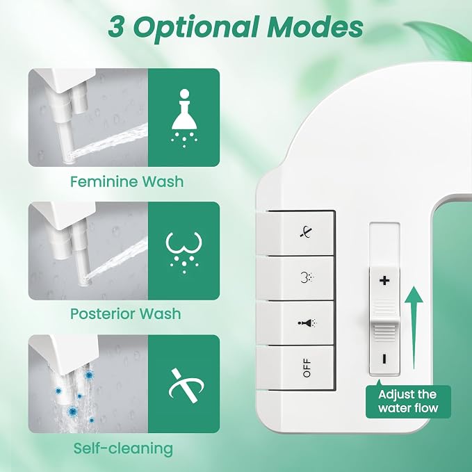 Bidet Attachment for Toilet,Self Cleaning Slim Bidets for Toilets,Non-Electric Dual Nozzle for Frontal & Rear Wash,White